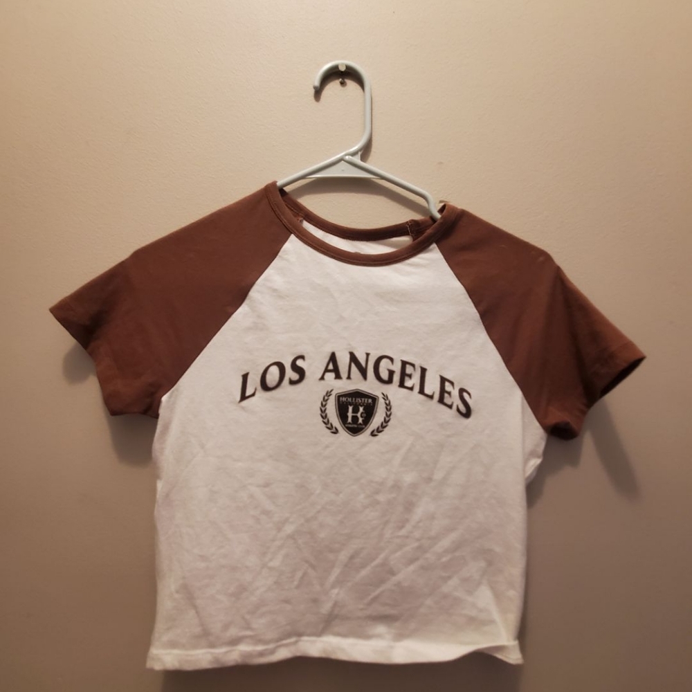 Holister los angeles logo brown and white baby tee